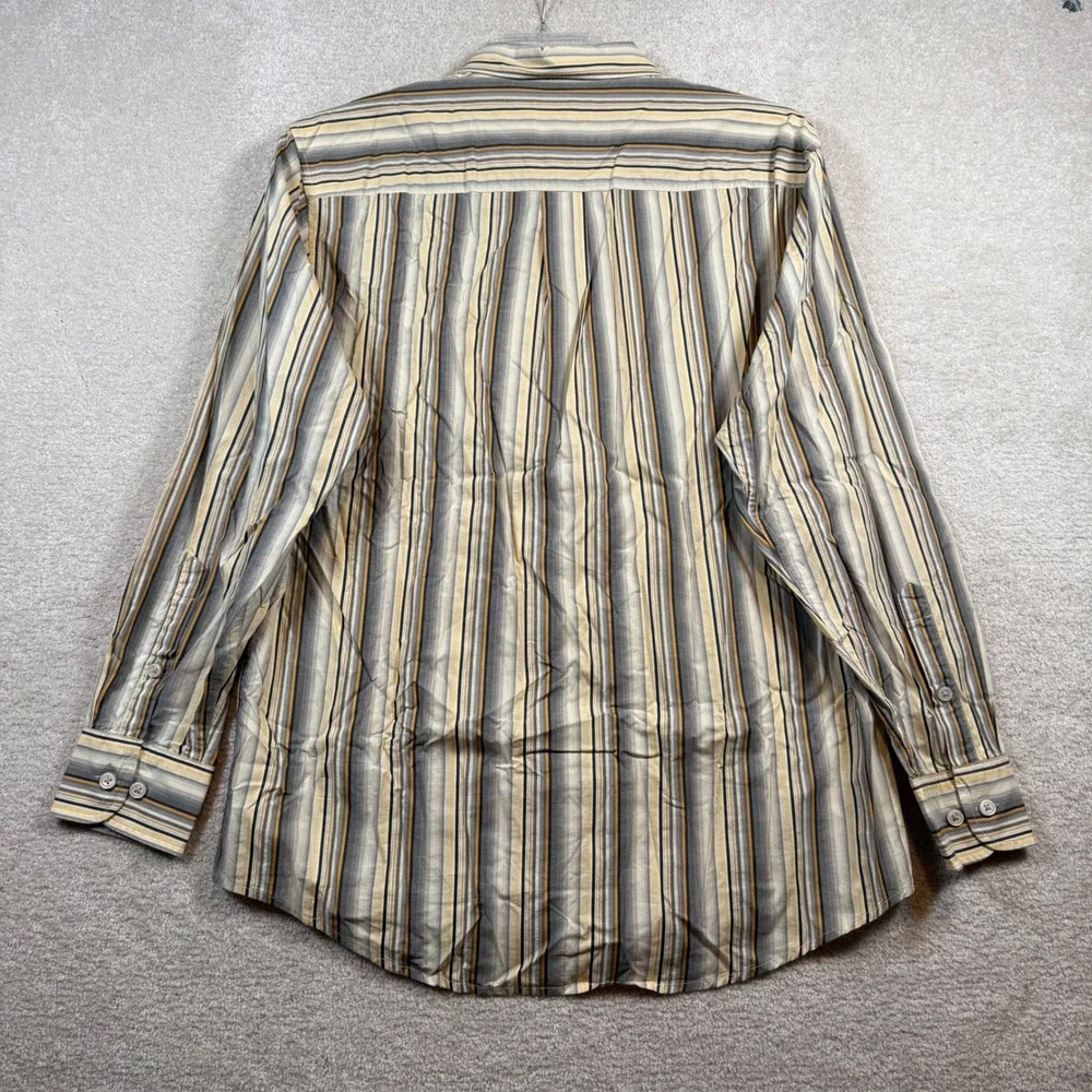 Tommy Bahama Button Down Shirt Mens Medium Grey Yellow‎ Striped Pima Cotton